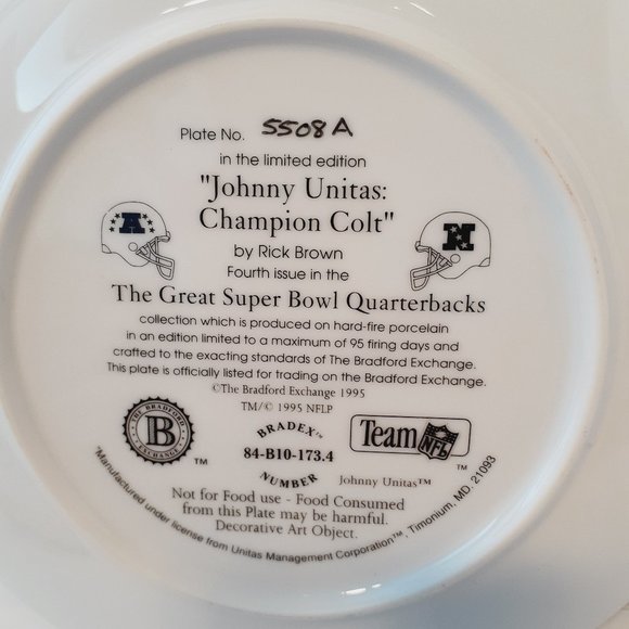 Bradford Exchange Collector Plate, Johnny Unitas Superbowl V Baltimore Colts - Picture 7 of 7
